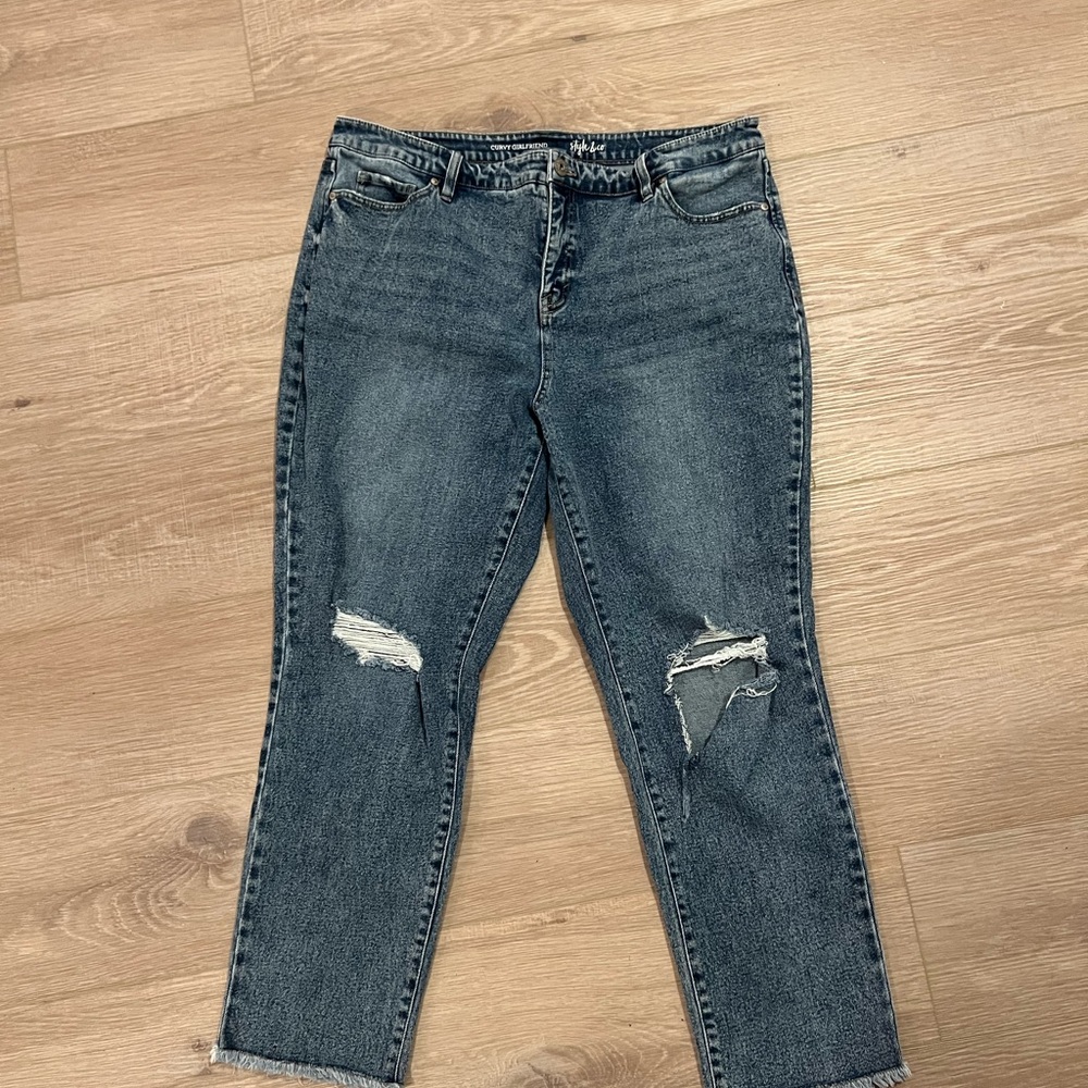 Style & Co. Blue Ankle Cropped Jeans with Distressed Details